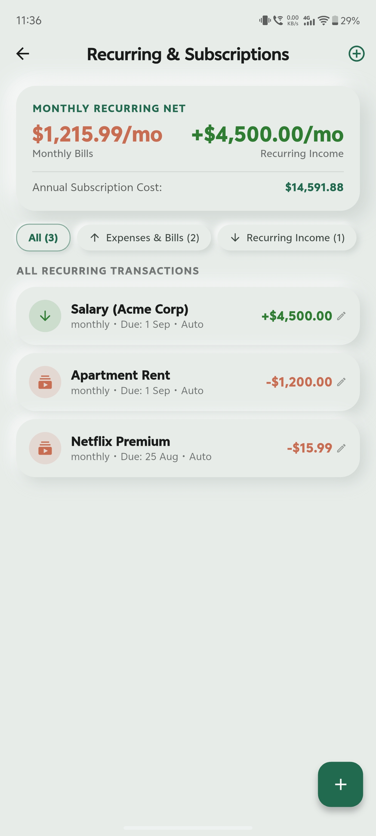 Money Planner - Recurring Bills & Subscriptions